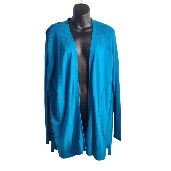 Worthington Sweater Cardigan Womens Open Front Knit Long Sleeve Solid Blue L NWT - Picture 1 of 8